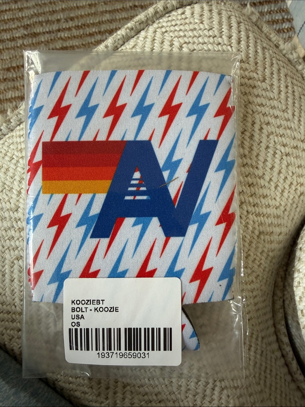 Aviator Nation Bolt Can Koozie - Red & Blue with Rainbow Stripe
